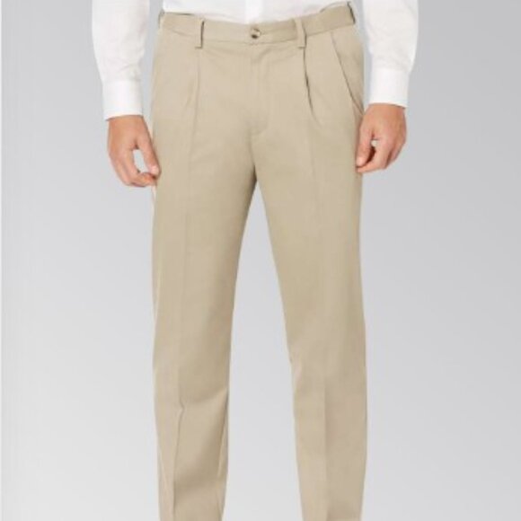 Savane Men's Classic Tan Pants 34 x 29 dress slacks trousers pleated EUC khaki